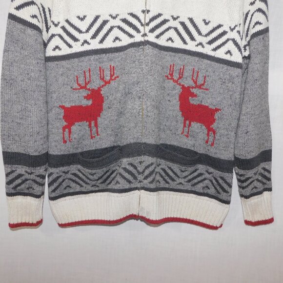 Wind River Womens L Gray Cream Red Deer Reindeer Full Zip Knit Cardigan Sweater - Picture 4 of 10